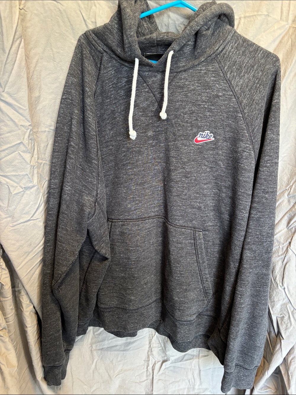 Nike Men’s Charcoal Gray Crewneck Hoodie with White Drawstrings